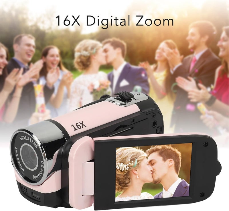 Bewinner D90 Digital Video Camera - 1080P 16MP Handheld Video Camcorder 16x Digital Zoom Video Camera with 2.7in TFT Rotatable Screen, HD Video Recorder Camera with Fill Light (Rose) - Image 3